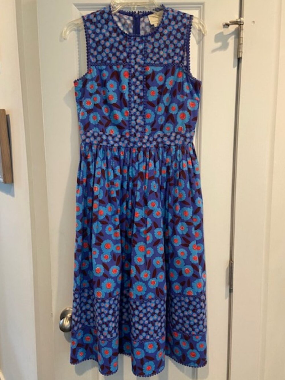 Kate Spade Blue Floral Fit and Flare Midi Dress with Pockets in Size 2